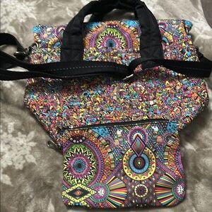 Sak Colorful Patterned Women's Bag Set Bag & Make Up Bag NWOT